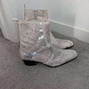Osstone Dress Chelsea Pony Hair Silver Boots for Men, 7